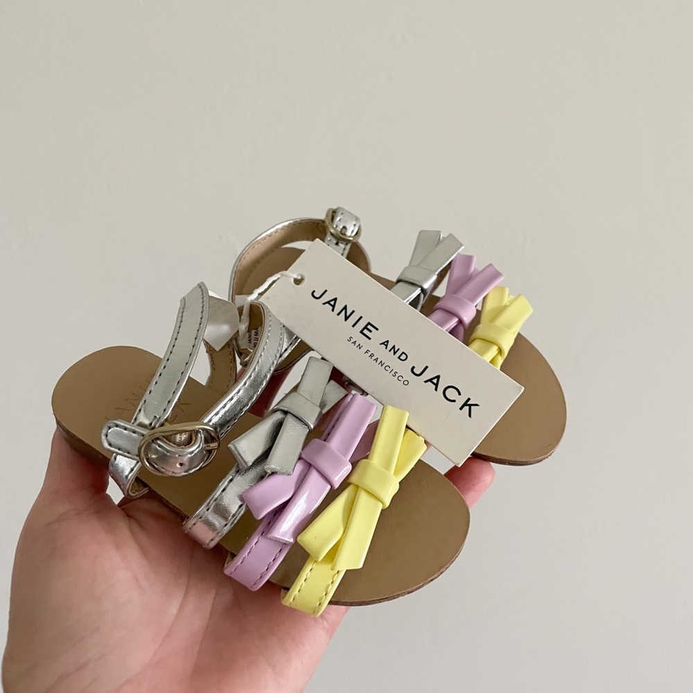 Janie and Jack Metallic Silver, Pastel Pink & Yellow Baby Sandals